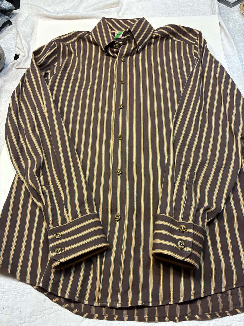 Modern Amusement Striped Long Sleeve Button Shirt Size M Brown